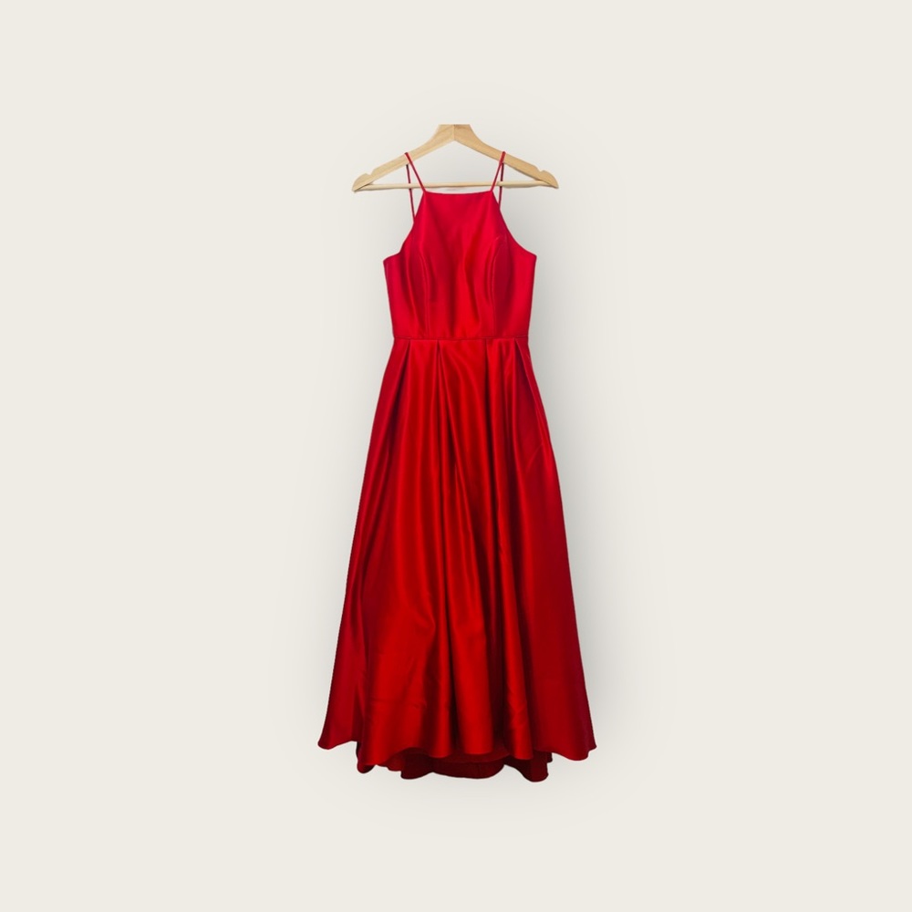 Betsy & Adam Satin High-Low Gown | Red Zip-back Pockets | Women | Petite 2